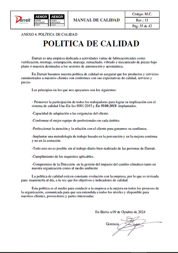 Darrait empresa auxiliar con Certificación ISO 9001