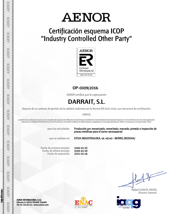 Darrait empresa auxiliar con Certificación ISO 9001